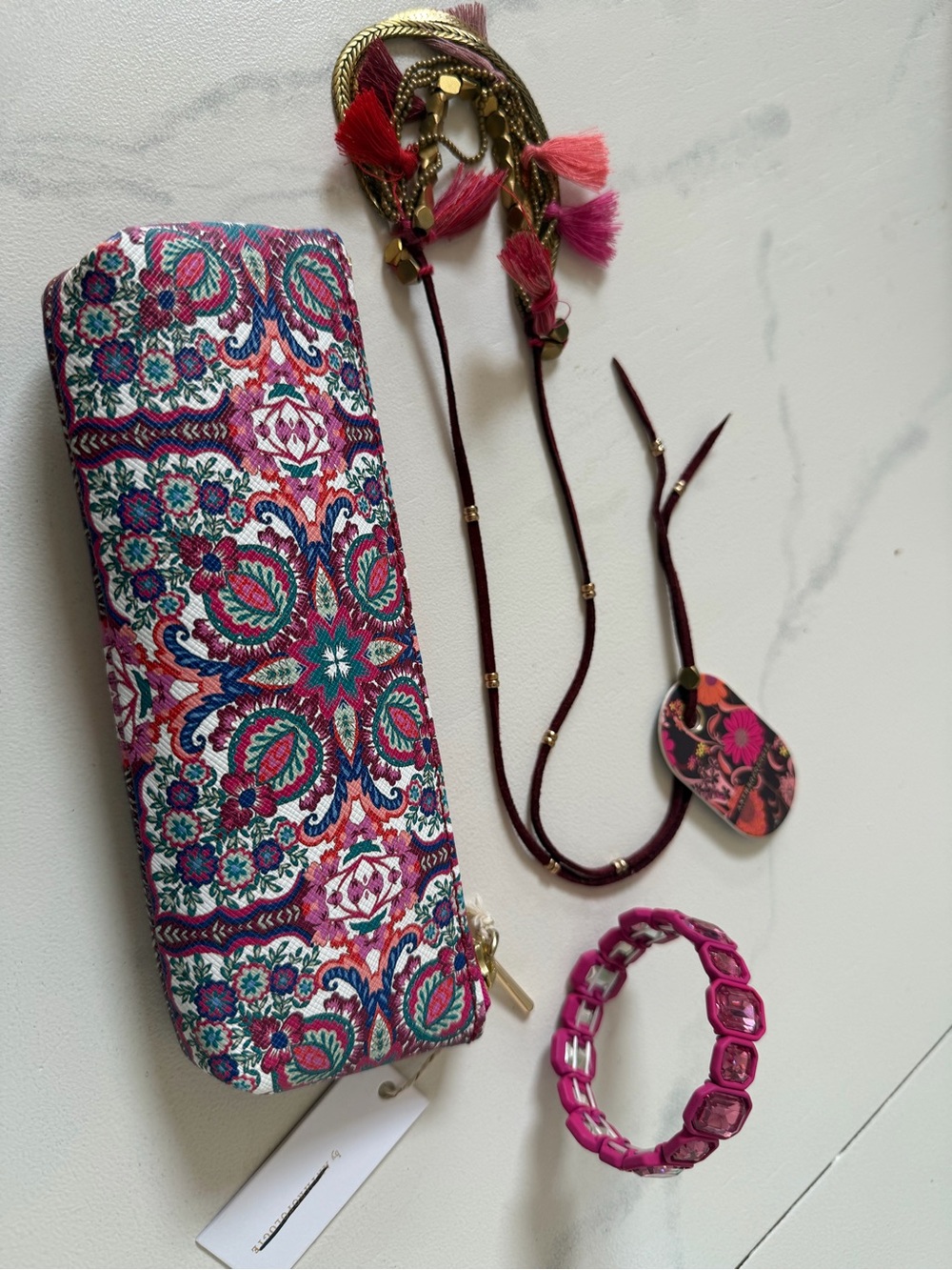 (3) pc. PINK Anthropologie items - Necklace, bracelet, pouch